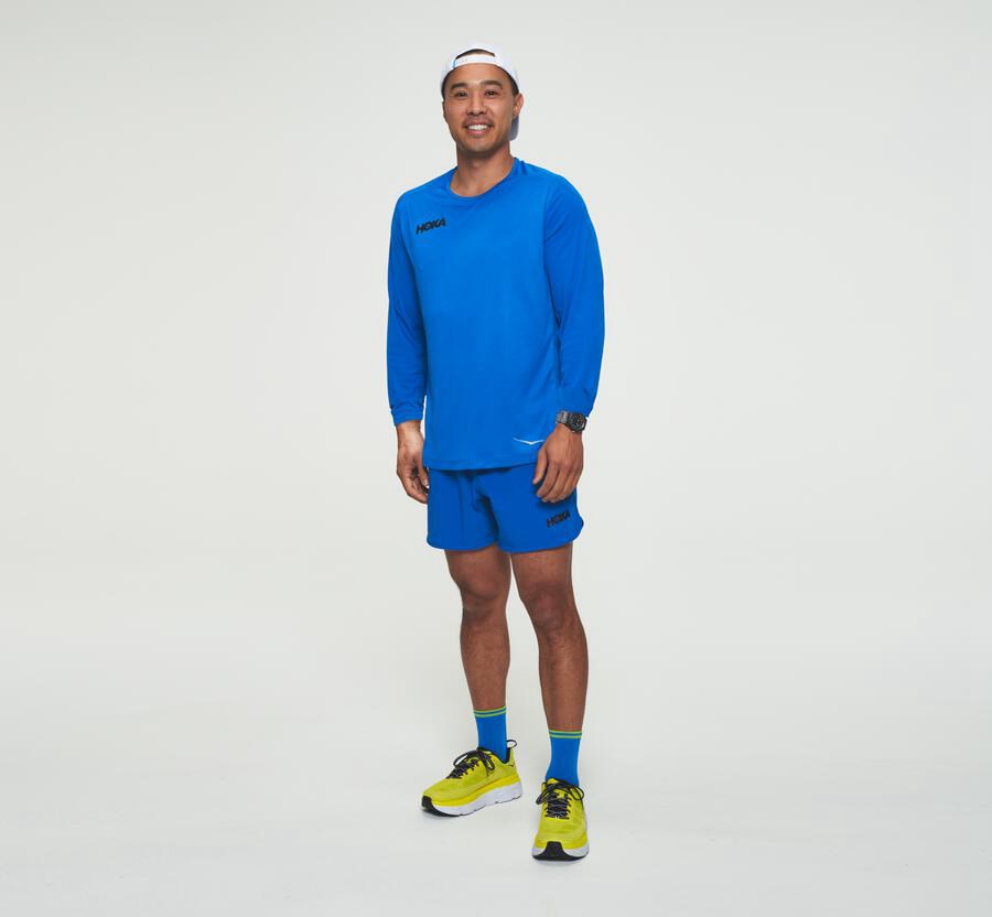 Hoka One One Performance Lång Sleeve Top Herr - Blå - HUAJB-9825